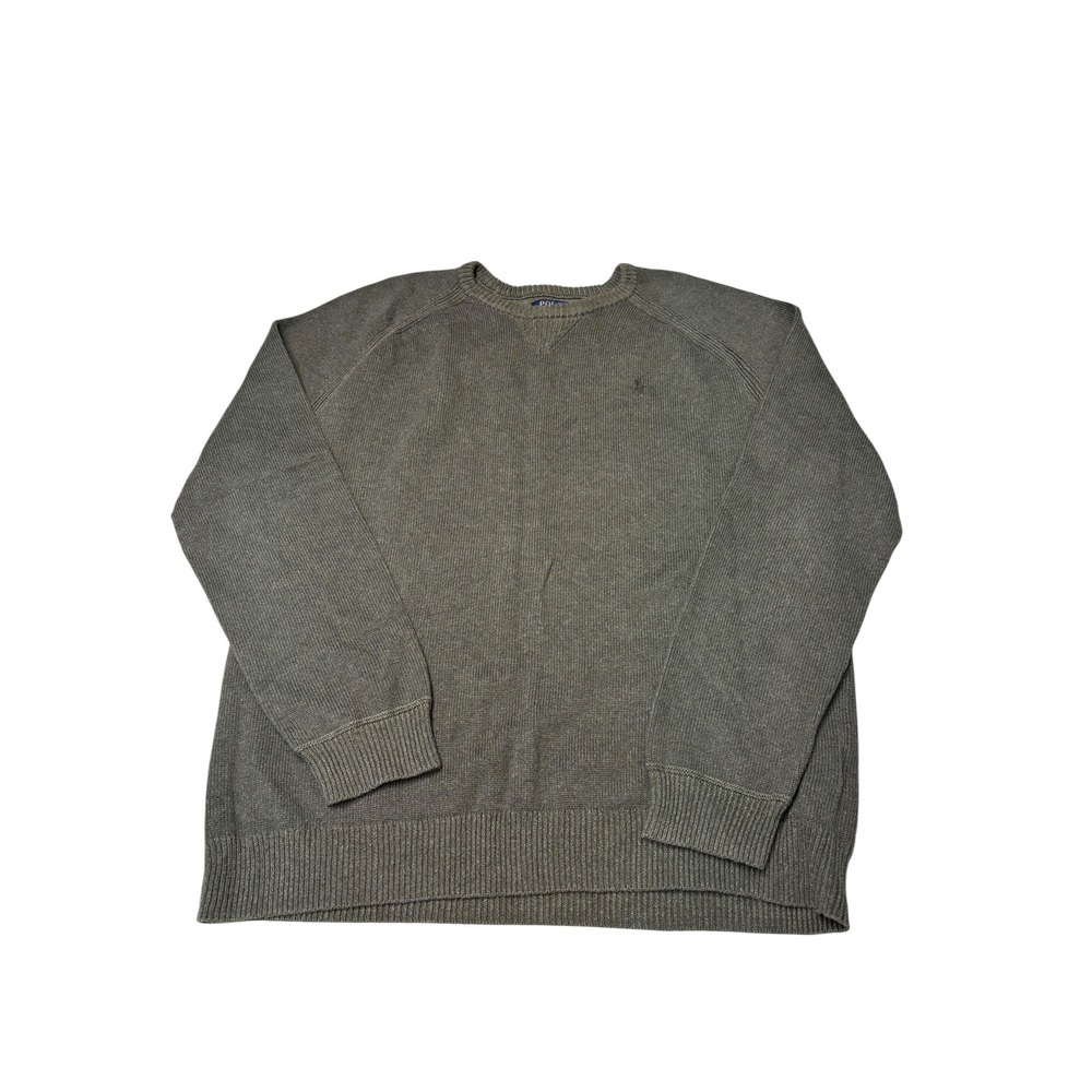 Polo Ralph Lauren Mens XL Cotton Ribbed Knit Crewneck Sweater Olive Green Logo